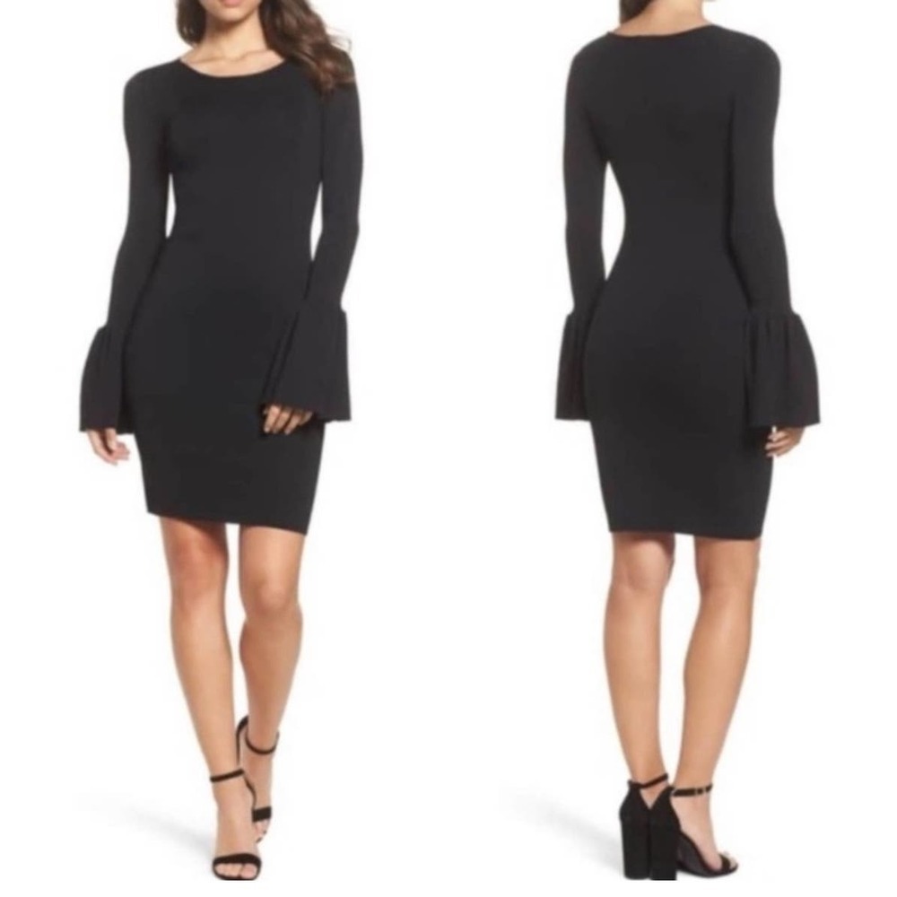 Bardot Arabella Bodycon Flounce Sleeve Black Dress US 4 Cocktail Wedding Party